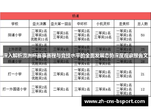 深入解析澳洲杯赛事赛程与竞技水平的全面发展态势深度观察报告文